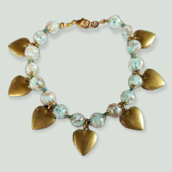 Vintage Jewelry - Hand Crafted Repurposed Vintage Art Glass Locket Bracelet